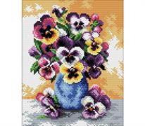 No Count Cross Stitch On White Aida 14, Vase of Pansies